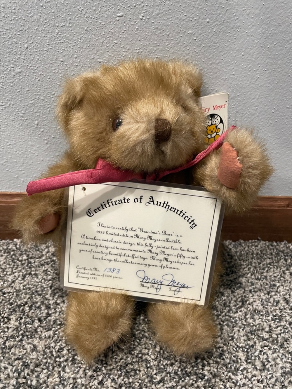 1992 Limited Edition "Grandma's Bear" Collectible Teddy Bear by Mary Meyer
